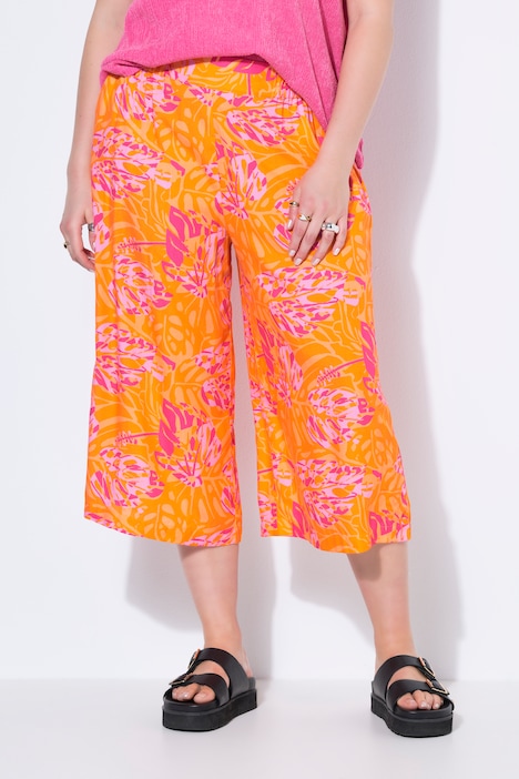 Culottes, wijde pijpen, hoge taille, blad-print