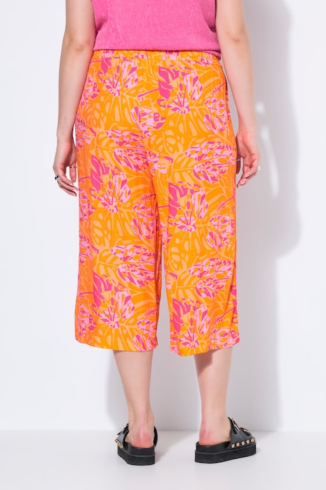 Culottes, wijde pijpen, hoge taille, blad-print