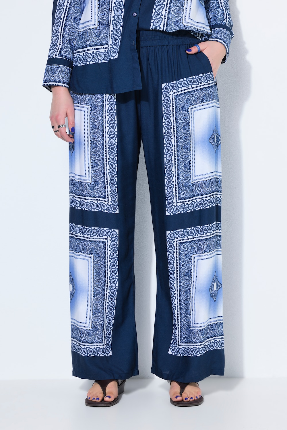 Hose, Wide Legs, High Waist, Tuch-Print