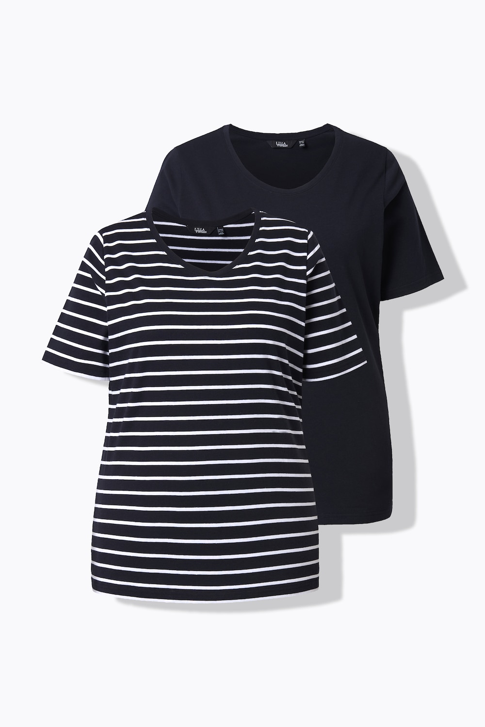 T-Shirts, 2er-Pack, uni/Streifen, V-Ausschnitt, Halbarm