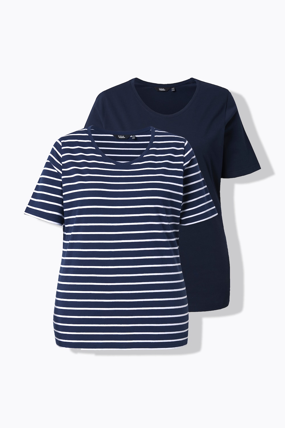 T-Shirts, 2er-Pack, uni/Streifen, V-Ausschnitt, Halbarm