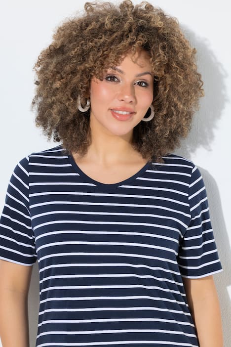 T-Shirts, 2er-Pack, uni/Streifen, V-Ausschnitt, Halbarm