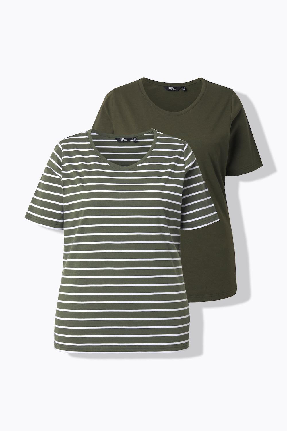 T-Shirts, 2er-Pack, uni/Streifen, V-Ausschnitt, Halbarm