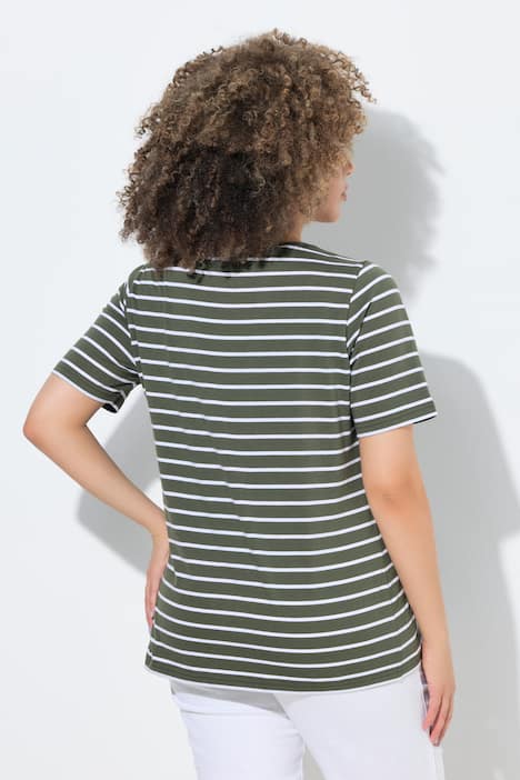 T-Shirts, 2er-Pack, uni/Streifen, V-Ausschnitt, Halbarm