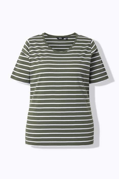 T-Shirts, 2er-Pack, uni/Streifen, V-Ausschnitt, Halbarm