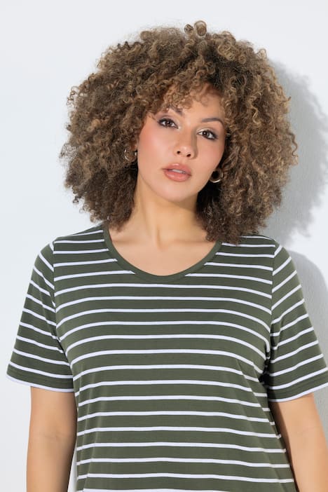 T-Shirts, 2er-Pack, uni/Streifen, V-Ausschnitt, Halbarm