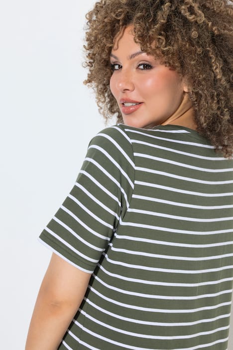 T-Shirts, 2er-Pack, uni/Streifen, V-Ausschnitt, Halbarm