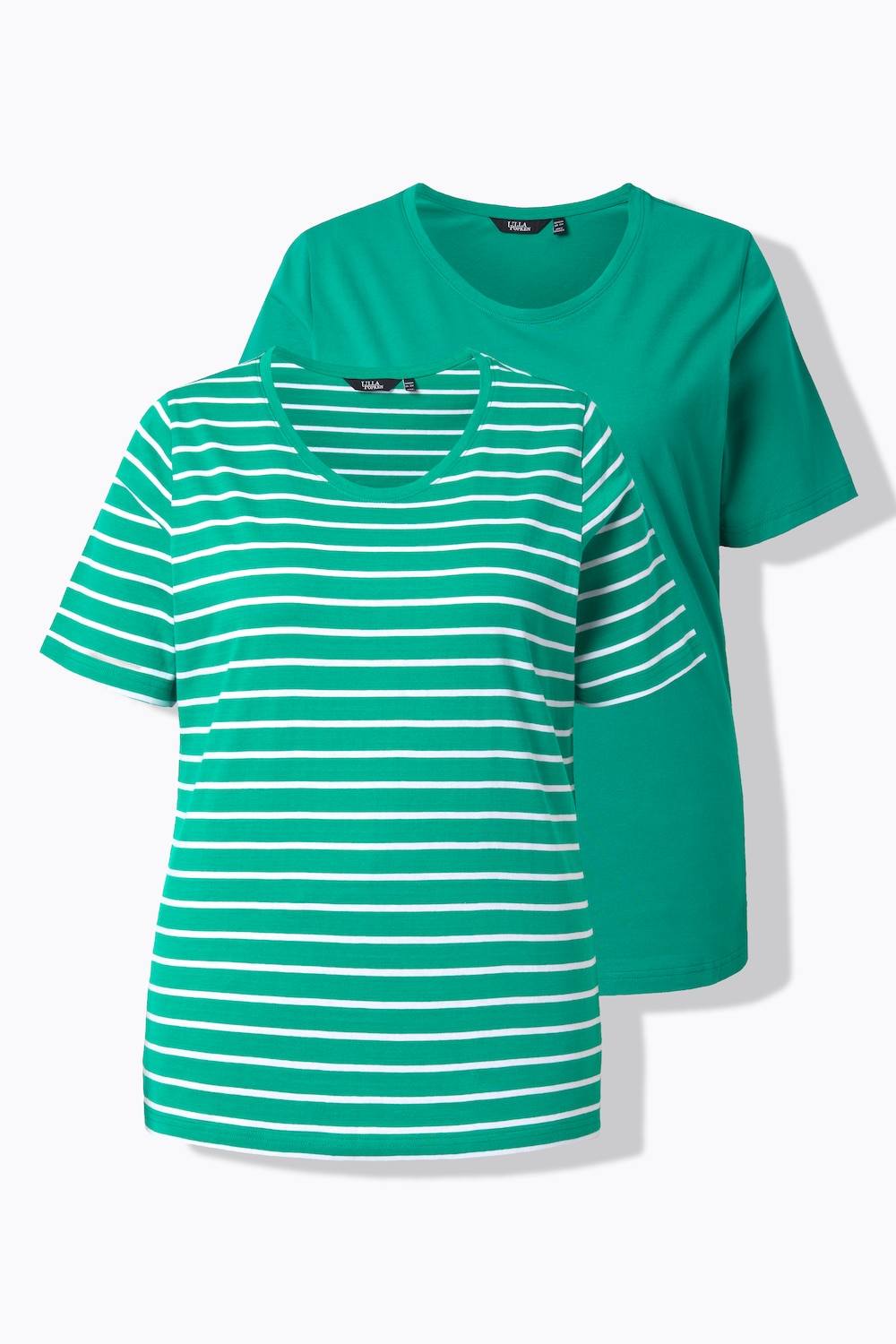 T-Shirts, 2er-Pack, uni/Streifen, V-Ausschnitt, Halbarm