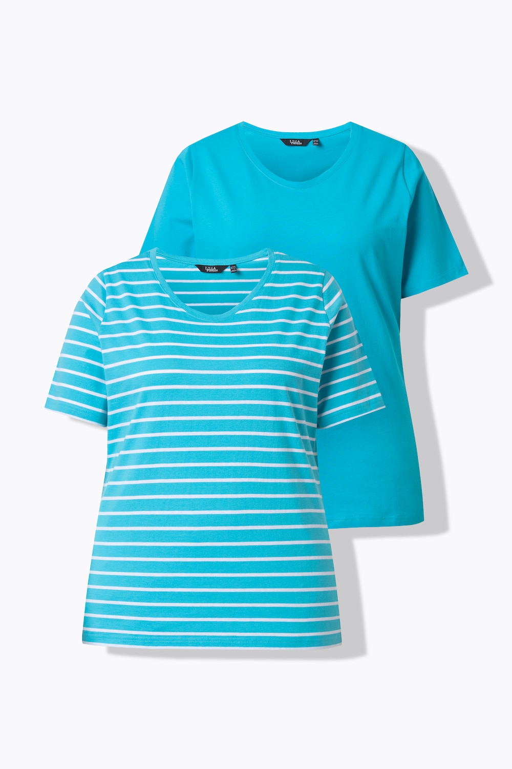 T-Shirts, 2er-Pack, uni/Streifen, V-Ausschnitt, Halbarm