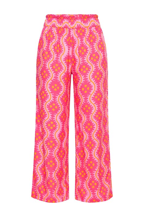 Široké kalhoty, vysoký pas, celoplošný potisk