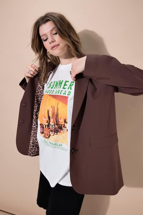 Blazer, oversized, revers, voering met luipaardprint