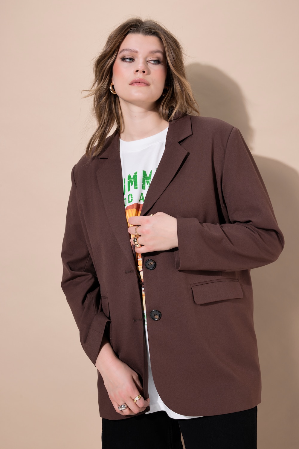 Blazer, oversized, revers, voering met luipaardprint