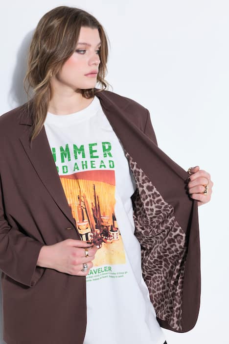 Blazer, oversized, revers, voering met luipaardprint