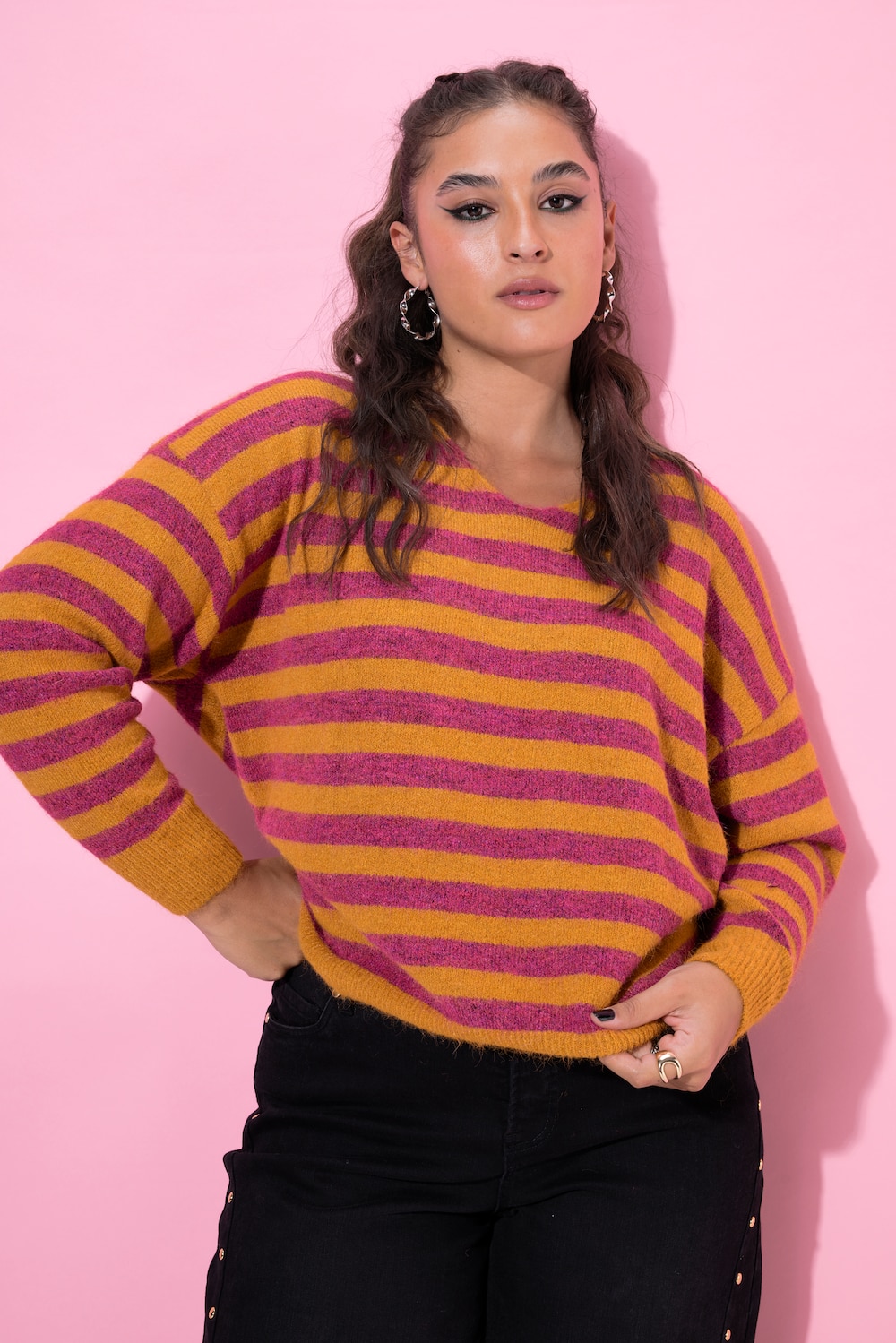 Trui, boxy model, gestreept breisel