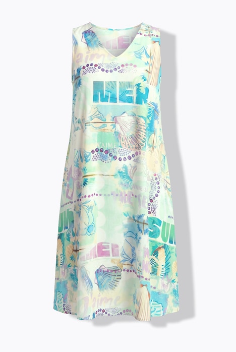 Vintage Beach Print Sleeveless V-Neck Dress
