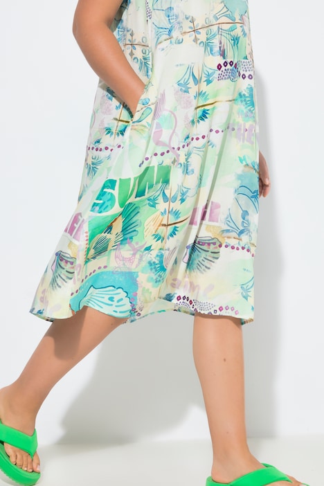 Vintage Beach Print Sleeveless V-Neck Dress