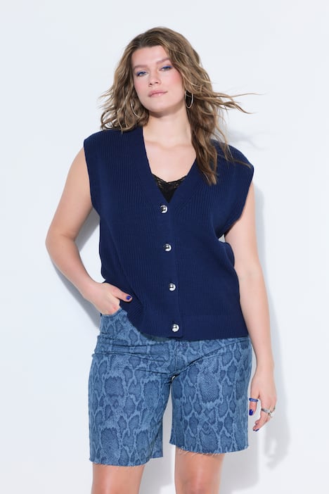 Gebreid vest, oversized, V-hals