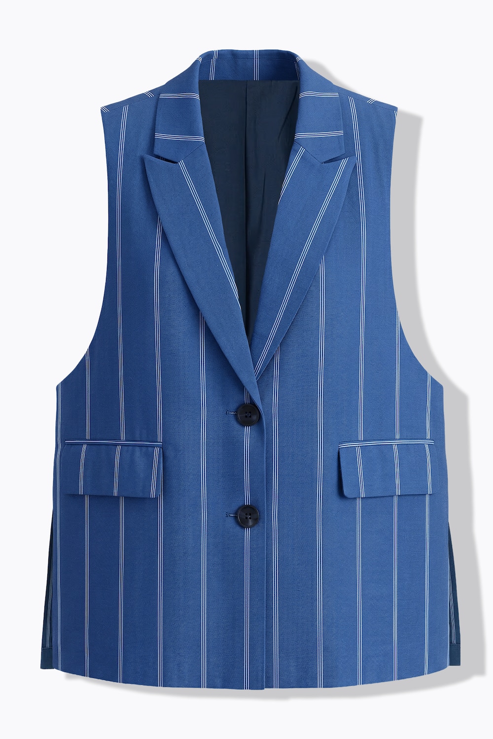 Stora storlekar Kavajväst i A-linje modell med kritstrecksränder och öppna sidosömmar, Dam, blå, storlek: 42/44, Polyester, Studio Untold