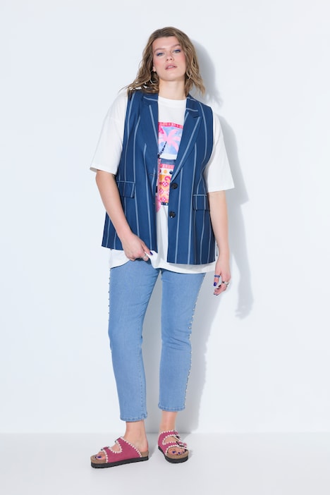 Blazer évasé sans manches, rayures fines, fentes latérales