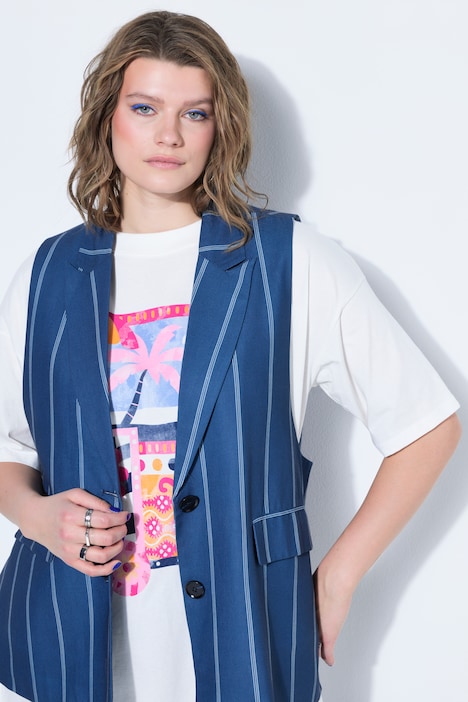 Blazer évasé sans manches, rayures fines, fentes latérales