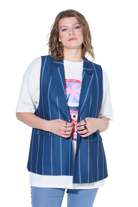 Vesta ve střihu blazeru, áčkový střih, pruhovaný vzor, otevřené boční švy