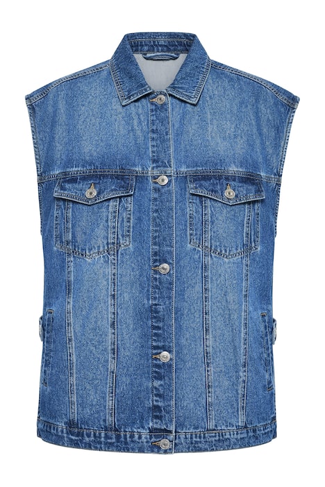 Džínová vesta, oversize, otevřené boční švy