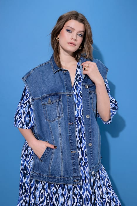 Jeansweste, oversized, offene Seitennähte