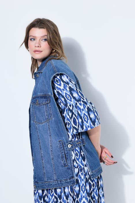 Jeansweste, oversized, offene Seitennähte