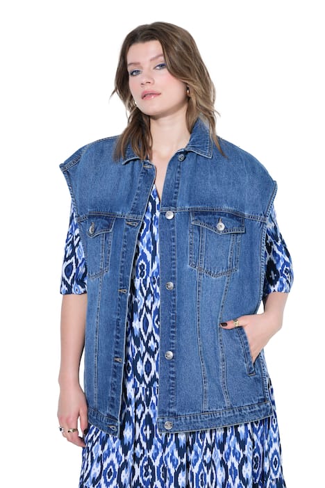 Džínová vesta, oversize, otevřené boční švy