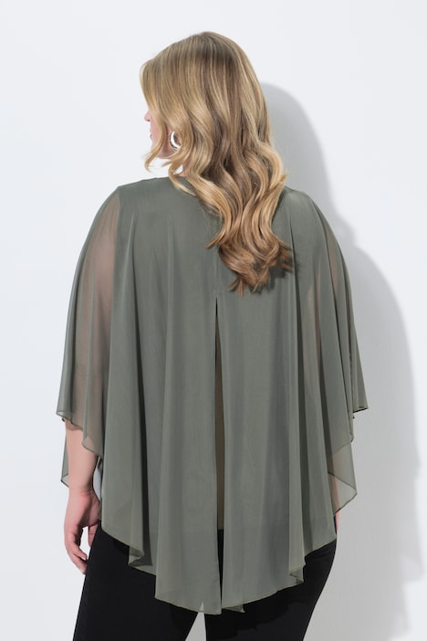 Mesh blouse, wijde pasvorm, motief, split achter