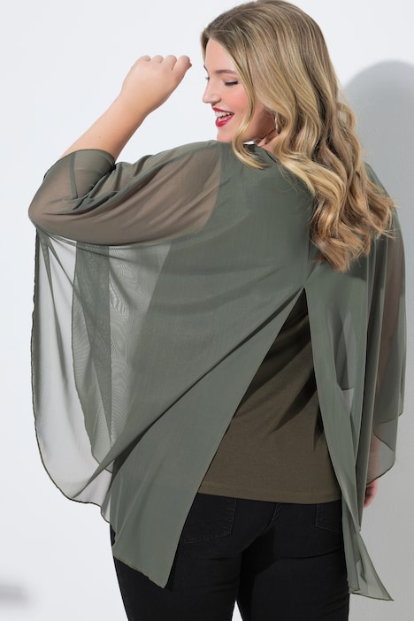 Mesh blouse, wijde pasvorm, motief, split achter