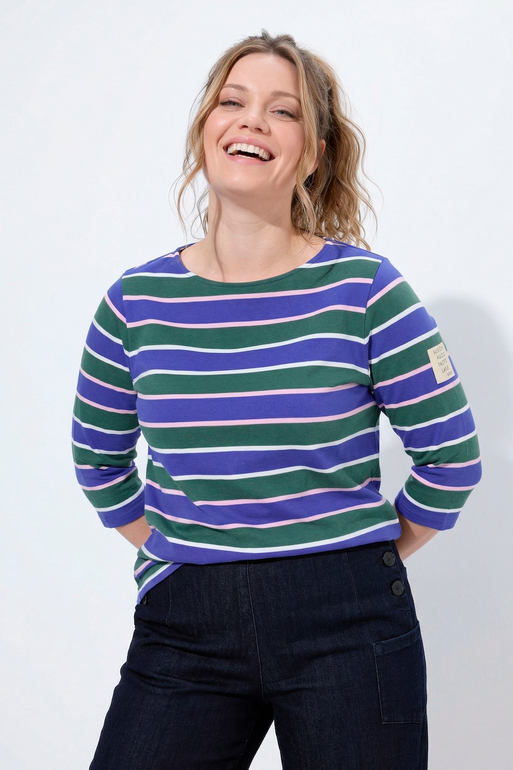 Shirt, Ringel, U-Boot-Ausschnitt, 3/4-Arm, Biobaumwolle