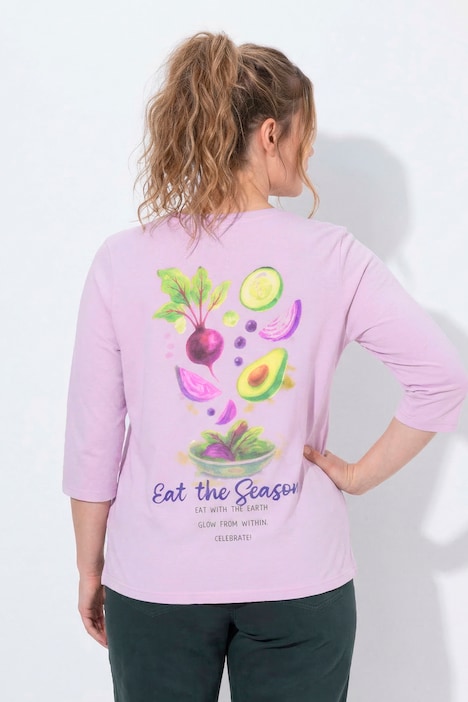 Shirt, Food-Motiv, V-Ausschnitt, 3/4-Arm, Biobaumwolle