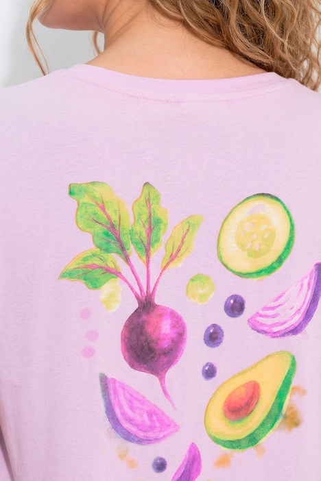Shirt, Food-Motiv, V-Ausschnitt, 3/4-Arm, Biobaumwolle