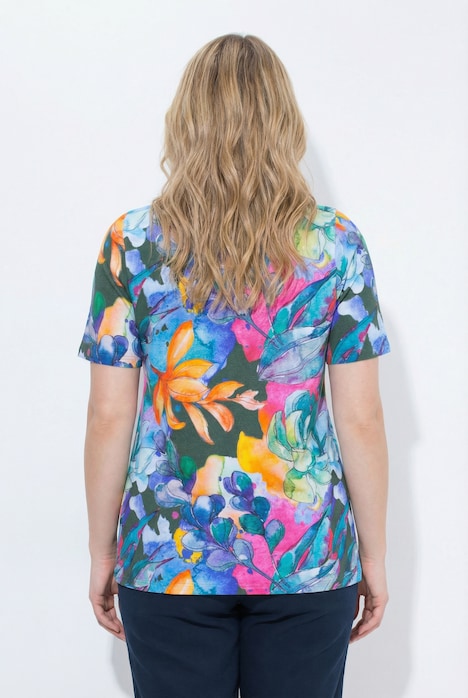 Eco Cotton Watercolor Leaves Elastic Neck Tee