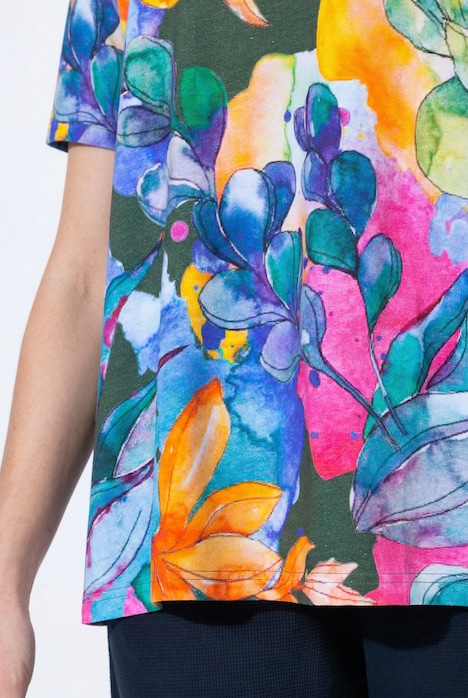 Eco Cotton Watercolor Leaves Elastic Neck Tee