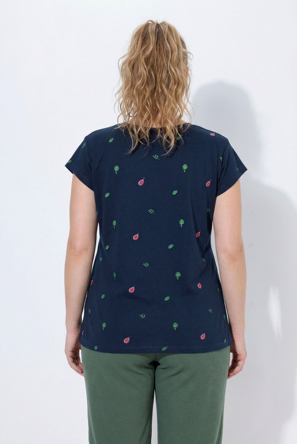 Stora storlekar T-shirt med kronärtskocksmotiv, Dam, blå, storlek: 46/48, Bomull, Ulla Popken
