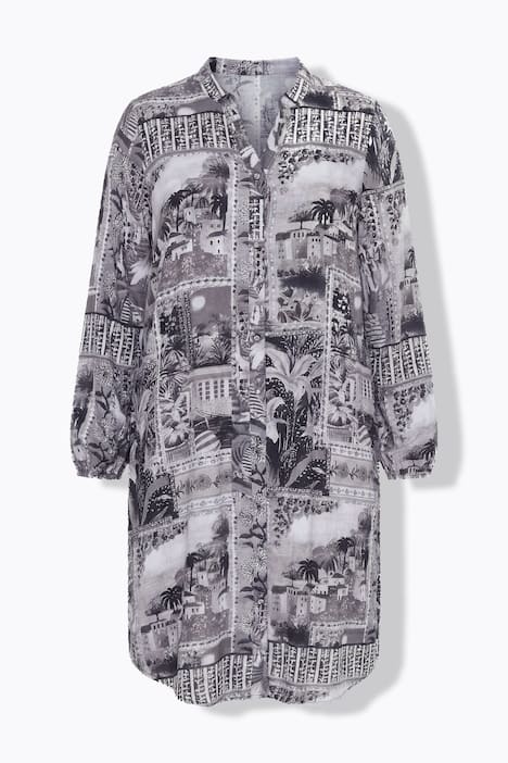 Floral Patchwork Print Long Sleeve Shirt Dress