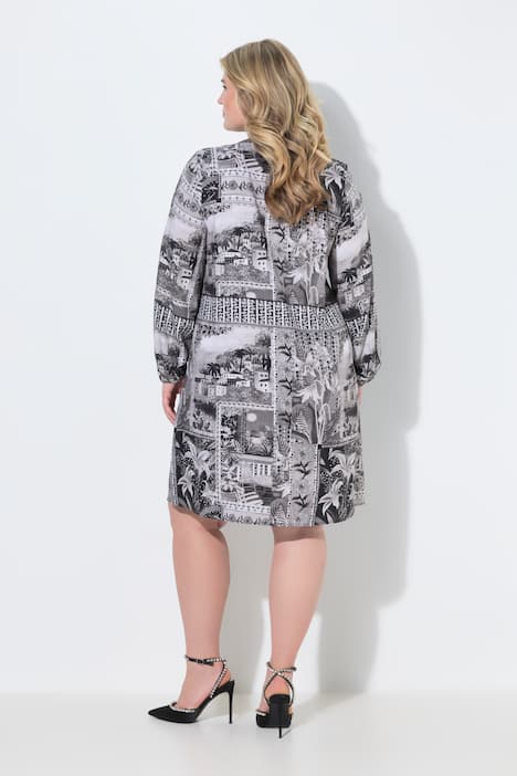 Floral Patchwork Print Long Sleeve Shirt Dress