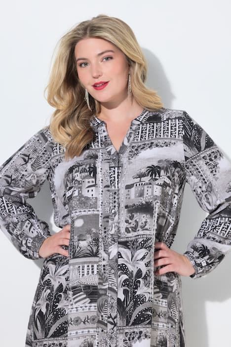 Floral Patchwork Print Long Sleeve Shirt Dress