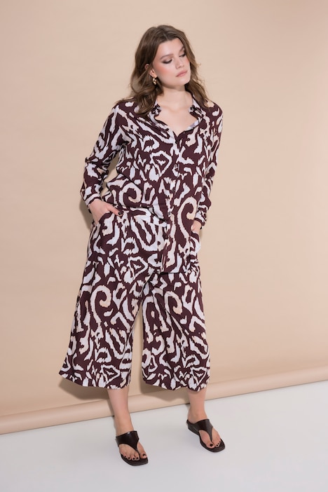 Pantaloni culotte, gamba ampia, vita alta, stampa