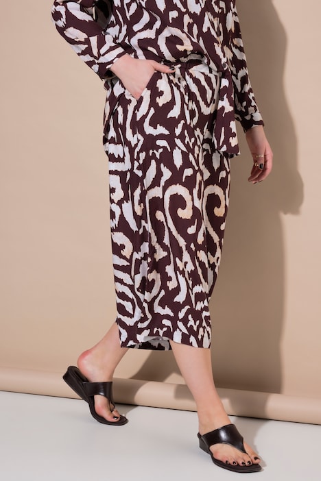 Pantaloni culotte, gamba ampia, vita alta, stampa