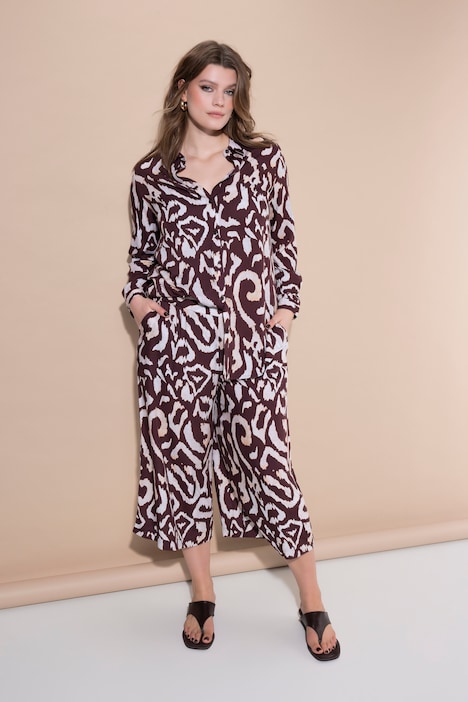 Pantaloni culotte, gamba ampia, vita alta, stampa