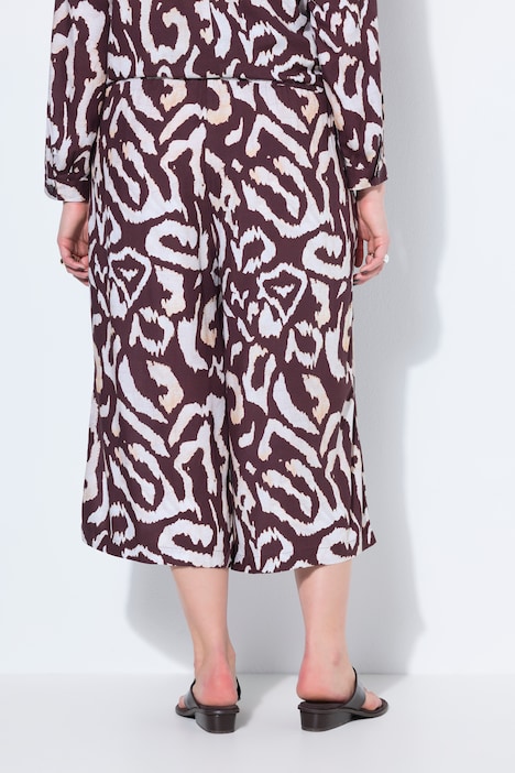 Pantaloni culotte, gamba ampia, vita alta, stampa