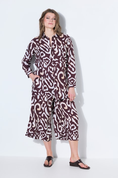 Pantaloni culotte, gamba ampia, vita alta, stampa