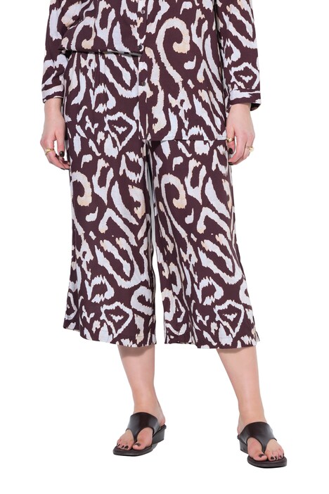 Kalhoty culotte, široký střih, vysoký pas, potisk