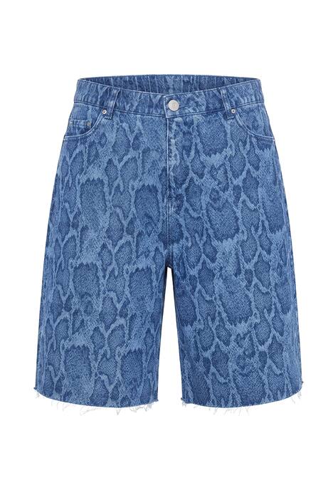 Džínové kraťasy, široké nohavice, vysoký pas, hadí vzor, 5 kapes