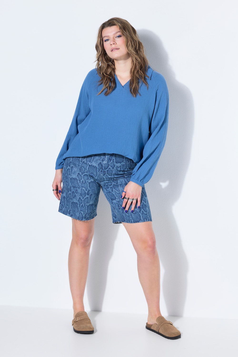 Jeans-Shorts, Wide Legs, High Waist, Snake, 5-Pocket