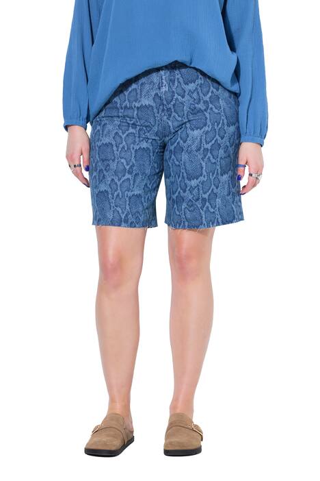 Džínové kraťasy, široké nohavice, vysoký pas, hadí vzor, 5 kapes