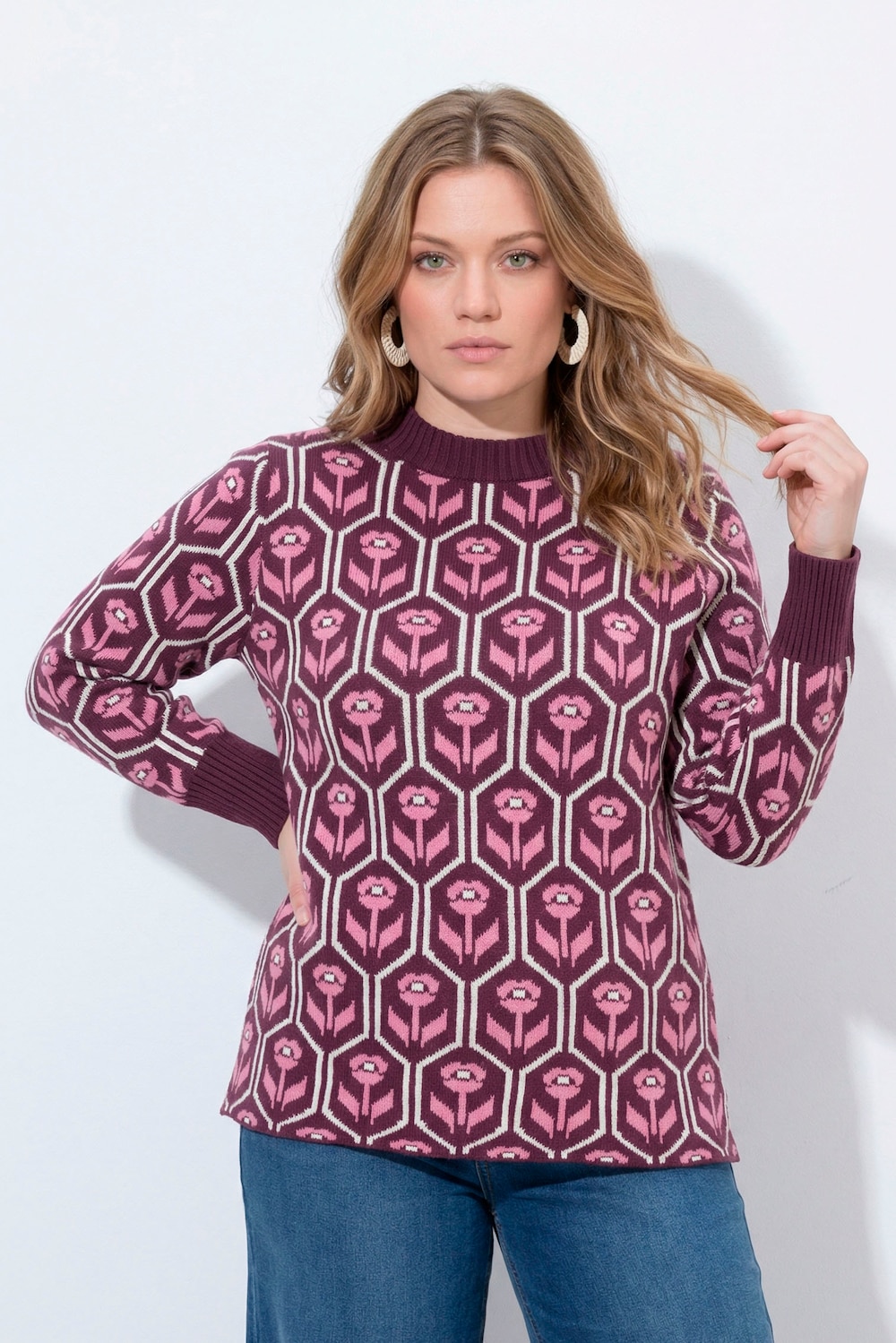 Pullover, Blüten, Stehkragen, Langarm, Biobaumwolle